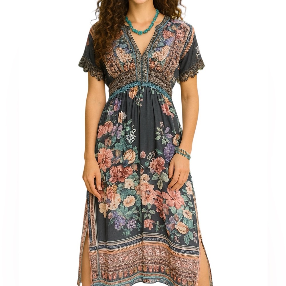 Johnny Was Brenda Silk Floral Maxi Dress Nwt